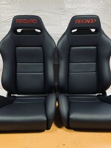 34.35.レカロ RECARO 2脚セット SR-3 黒フェイクレザー張り替え 張替え 張替 赤 レッドシングルステッチ 片側ダイヤル