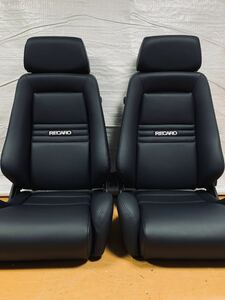 40.41.レカロ RECARO 2脚セット モジュラーLX-M 黒フェイクレザー張り替え 張替え 張替 ブラックシングルステッチ 両側 左側ダイヤル