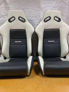 17.18.レカロ RECARO 2脚セット SR-1 黒フェイクレザー張り替え 張替え 張替 ホワイトシングルステッチ 両側ダイヤル