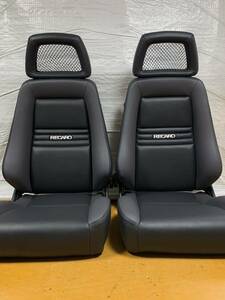 19.20.レカロ RECARO 2脚セット LX-VF 黒×ダークグレーフェイクレザー張り替え 張替え 張替 グレーシングルステッチ 片側ダイヤル