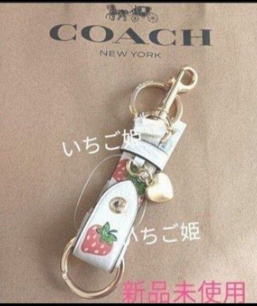 タイムセール☆COACH☆いちごの バッグチャーム☆新品☆ レザー キーホルダー キーリング コーチ 可愛い ハート