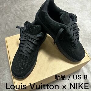 【新品未使用・確実正規品】Louis Vuitton × NIKE Air Force 1 Low Black 0222 US8 エアフォース1 ブラック 黒色 スウェード モノグラムの画像1