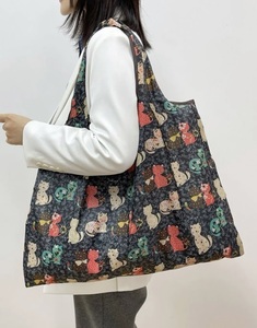 ■新品■エコバッグ【ねこ】【ネイビー】大容量　コンパクト　簡単　　かわいい　便利　ショッピングバッグ