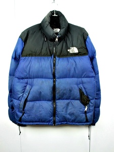 O005　THE NORTH FACE　ノースフェイス　ヌプシ　NUPTSE　ダウンジャケット　グースダウン　ブルー×ブラック　サイズL　ジャンク