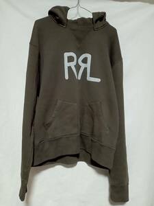 L 美品 RRL/ダブルアールエル ロゴ 後付けスウェットパーカー フーディ