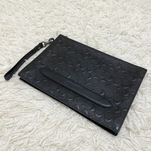 COACH コーチ セカンドバッグ クラッチバッグ ストラップ シグネチャー エンボス PVC レザー 本革 黒 ブラック メンズ ビジネス 鞄 かばん