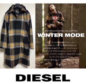 定価105,600円即完売2019-2020秋冬名作 DIESELディーゼルW-STAL チェック柄ウール ボンディングフーデットコートjoggKROOLEYproject