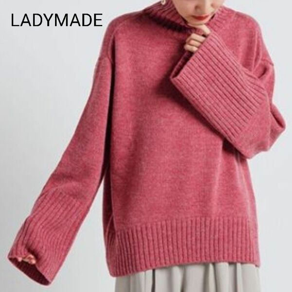 【美品】レディメイド LADYMADE ハイネック ニット セーター アルパカ混 ウール混 プルオーバー ゆったり 大きめリボン