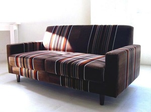 [Бесплатная доставка] Mocket 2p диван середины века Brown Retro Stripe Cafe Low