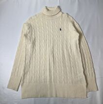 POLO RALPH LAUREN ポロラルフローレン // カシミヤ混ウール 長袖 刺繍 ケーブルニット タートルネック セーター (アイボリー系) サイズ S_画像1