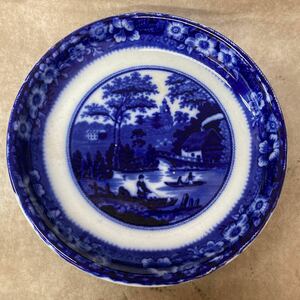 大皿 DAWSON WILD HOSE ブルーアンドホワイト　イギリス 阿蘭陀 印判 骨董 古い 食器 直径約40cm 陶磁器 時代物 