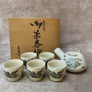 九谷焼 御茶器揃 煎茶道具 茶器セット 煎茶器 湯呑 急須 手描き？ 金彩 色絵 共箱入り