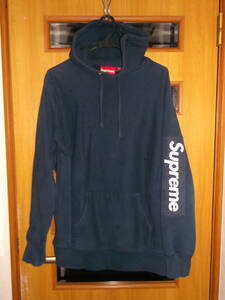 Supreme◆Mサイズ◆パーカー◆ロゴ入り◆17ss Sleeve Patch Hooded◆ネイビー◆スウェット◆シミ有◆着払い