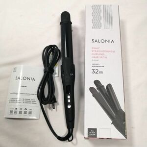 SALONIA サロニア 2WAYストレート&カールヘアアイロン 32mm プロ仕様220℃ ブラック SL-002A 訳あり a09434