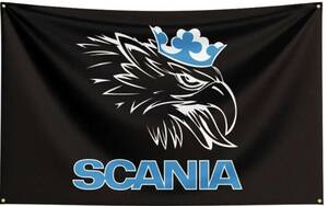 スカニア フラッグ ブラック SCANIA イーグル 右 ブルー文字 送料無料