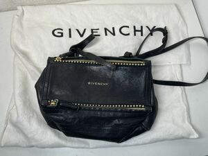 1円スタートGIVENCHY パンドラ ミニ ショルダーバッグ 袋付き レザー 現状品 ブラック シルバー