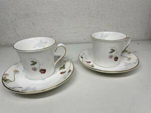 1円 美品 WEDGWOOD ウェッジウッド マグカップ ソーサー 2点セット ペア ピンク グリーン ワイルドストロベリー Wild Strawberry 