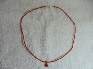  unused * red .. necklace *Φ diameter approximately :2 millimeter * maximum pendant sphere :6 millimeter * length approximately :420 millimeter *3.30g* lady's *K18 metal fittings 