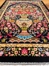 ペルシャ絨毯・最高級ハンド&マシン織り・ 世界最高密度150万ノット ・豪奢なクムデザイン 60cm×90cm ge9_画像3