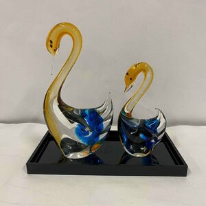 Multi Glass 鏡の台付きスワンの置物＜工芸品＞マルティグラス インテリア 鳥 白鳥 ガラス工芸品