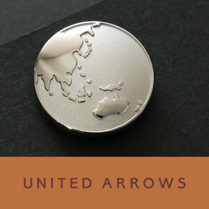 4653◆ユナイテッドアローズ◆ピンズ◆シルバー世界地図～地球儀◆ピンバッチPINSボタン◆UNITED ARROWS◆新品