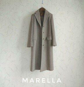 超高級 Maxmara 一級品イタリア製チェスターコート MARELLA おしゃれグレーシュ系カラー シンプルデザイン マレーラ マックスマーラ