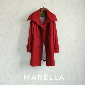 超高級 美品 Maxmara 豪華モダンレッドコート marella マックスマーラ マレーラ おしゃれスタンドカラーデザイン 豪華裏地デザイン