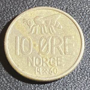 【b051】古銭外国銭 ノルウェー 可愛いミツバチの10オーレコイン 1960年(^ ^)