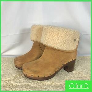 ★UGG australia★23.0cm ムートンブーツ アグ W LYNNEA リネア レディース キャメル ショートブーツ 2WAY スエード ハイヒール S154