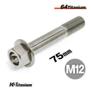 チタンボルト M12×75 P1.25 チタン無垢色 1本売り 64チタン フランジボルト スレッド 25mm バイク レストア パーツ