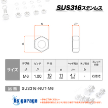 SUS316 ステンレス ナット M6 P1.00 （20個セット）船 ボート 船舶 艤装用 固定 ネジ ボルト用 マリングレード ステンレスナット_画像2