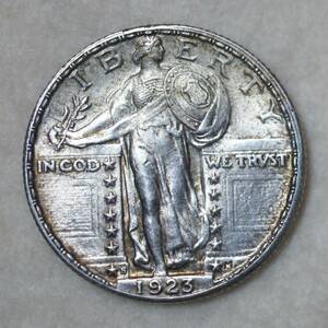  1923 LIBERTY UNITED STATES OF AMERICA QUARTER DOLLAR・1923年 自由の女神立像 銀貨・大きさ(約mm)直径24.1×厚さ1.8 重さ6.29g