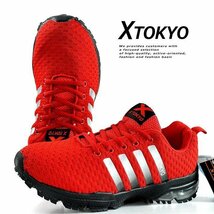 【疲れない構造】X-TOKYO スニーカー メンズ 靴 撥水 エアー 通気性 軽量 軽い 2929 レッド 27.0cm / 新品 1円 スタート_画像1