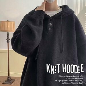 大きいサイズ オーバーサイズ セーター ニット パーカー メンズ レディース knit hoodie おしゃれ 7987280 ブラック 新品 1円 スタート