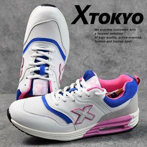 X-TOKYO スニーカー シューズ 靴 メンズ カジュアルシューズ エアーソール 2101 ホワイト/ブルー/ピンク 26.0cm / 新品 1円 スタート