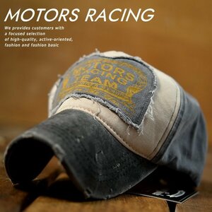 MOTORS RACING キャップ 帽子 メンズ レディース Vintage DESTOROYED ダメージ加工 7990349 9009978 M-5 チャコール 新品 1円 スタート