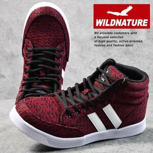 WILDNATURE スニーカー メンズ 靴 男性用 ハイカット ミッドカット ミドルカット おしゃれ 軽量 2955 レッド 25.5cm / 新品 1円 スタート