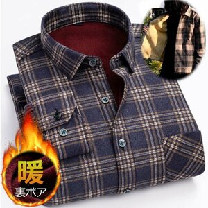 シャツ ジャケット ネルシャツ メンズ チェック柄 厚手 7988071 XL C_ネイビー×ベージュ 新品 1円 スタート