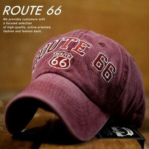 ROUTE66 Vintage ローキャップ キャップ メンズ レディース こなれ感 刺繍 7990351 9009978 R-4 ワイン 新品 1円 スタート