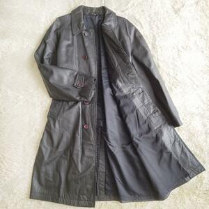 【1円〜】メンズ レザーコート ジャケット ロング 本革 本皮 牛革 LL(XL) ブラック 黒