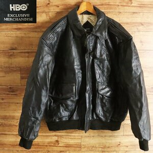 L3J/Y6.19-4　アメリカ古着　HBO Exclusive Merchandise　本革　レザーフライトジャケット　革ジャン　皮ジャン　A-2　XL　ブラック