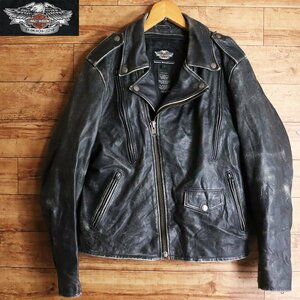 \3J/s6.26-6　Harley Davidson　ハーレーダビッドソン　本革　ダブルライダース　レザージャケット　革ジャン　L　ブラック　アメリカ古着