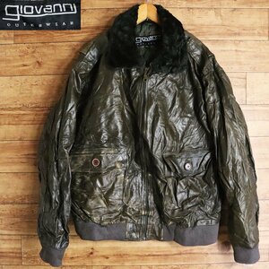 G8S/s5.18-6　giovanni　襟ボア　フライトジャケット　本革　レザージャケット　G-1　A-2　メンズ　3XL　ビッグサイズ　ヴィンテージ