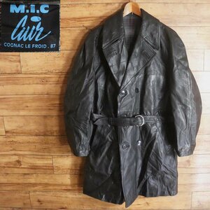 %6T/Y12.27-2　　70s～　ビンテージ　MIC CUIR　フランス軍　モーターサイクルコート　本革　レザージャケット　フレンチ　ヴィンテージ