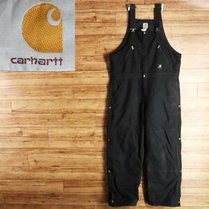 J12J/R12.25-6　Carhartt　カーハート　ダック地　オーバーオール　ワークパンツ　サロペット　中綿　38×32　ブラック　アメリカ古着