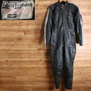 J13J/S12.27-4　60s　ユーロヴィンテージ　Lewis Leathers　ルイスレザー　本革　レザ―　つなぎ　レーシングスーツ　LIGHTNING　ブラック