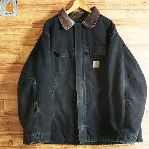 L2J/Y4.21-3　90s　アメリカ製　Carhartt　カーハート　ダック地　トラディショナルコート　ワークジャケット　中綿　58　ブラック