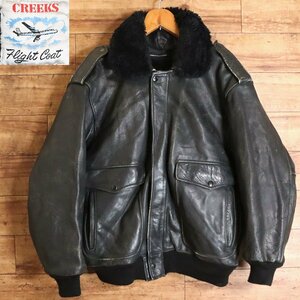 ?3S/S1.9-1　80s ビンテージ CREEKS Flight Coat 襟ボア フライトジャケット 本革 レザージャケット G-1 A-2 ボアライナー L ブラック 古着