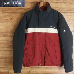 J1J/Y1.5-3　NAUTICA　ノーティカ　リバーシブル　ダウンジャケット　ブルゾン　収納フード　刺繍ロゴ　メンズ　S　アメリカ古着