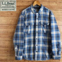 ?1S/R1.8-2　L.L.Bean　エルエルビーン　SLIGHTLY FITTED　長袖　チェックシャツ　コットン　中綿　プリマロフト　メンズ　L　ブルー系_画像1